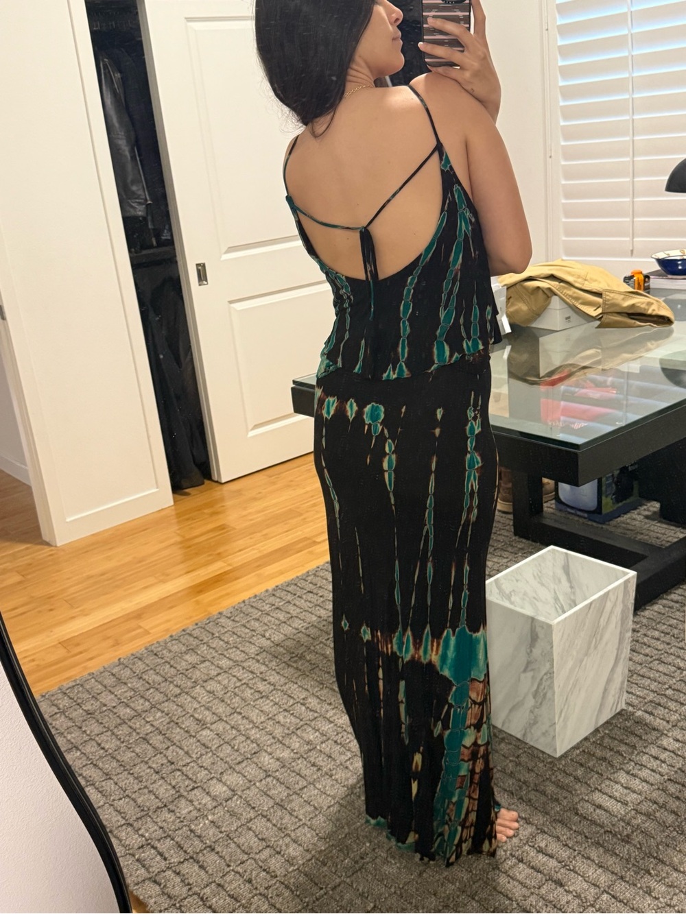 Freeloader Black Maxi Dress with Teal and Brown Tie-Dye - Picture 3 of 5